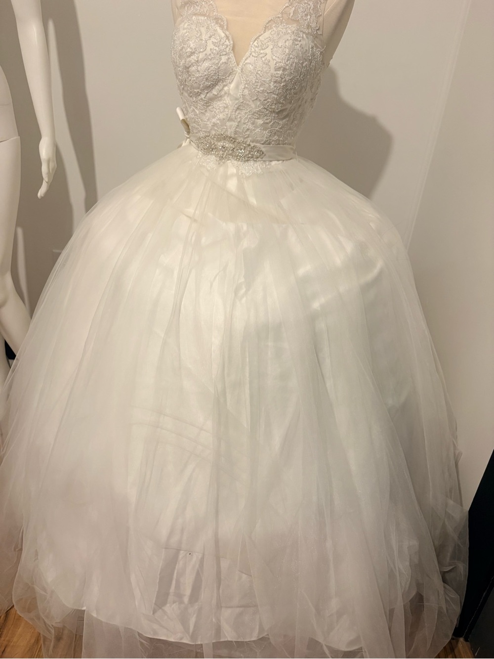 Ivory Lace Bodice Tulle Ball Gown Wedding Dress